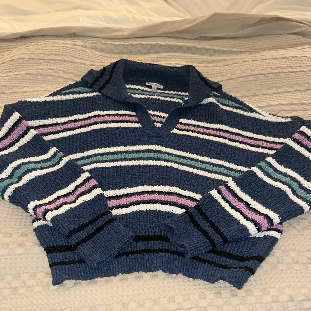 White Birch Multicolor Striped V-Neck Sweater